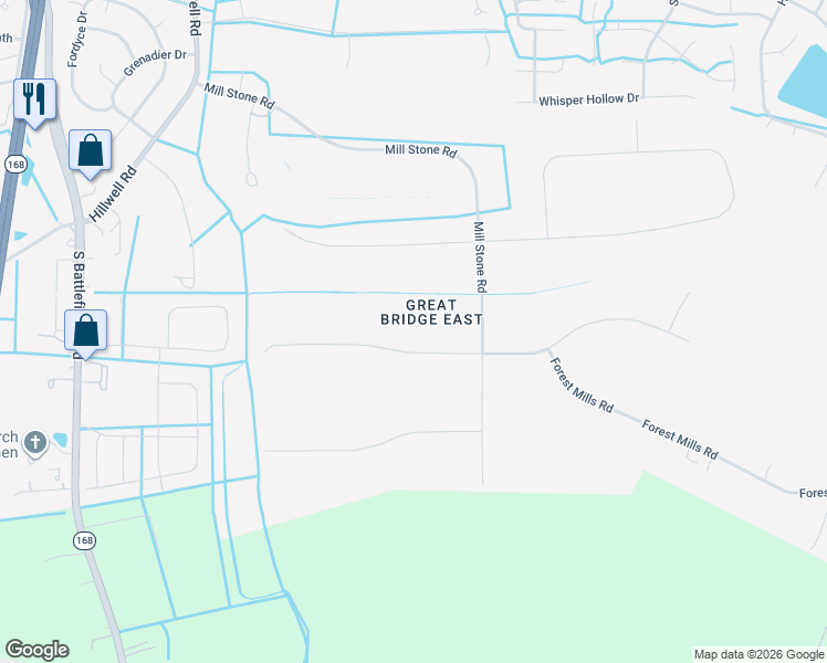 map of restaurants, bars, coffee shops, grocery stores, and more near 528 Fordsmere Road in Chesapeake