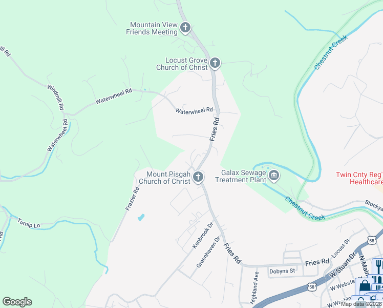 map of restaurants, bars, coffee shops, grocery stores, and more near 1 Frazier Road in Galax