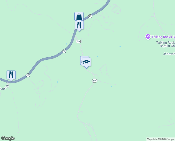 map of restaurants, bars, coffee shops, grocery stores, and more near 407 State Highway DD in Reeds Spring