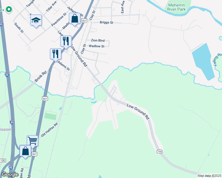 map of restaurants, bars, coffee shops, grocery stores, and more near 26 Shearin Street in Emporia