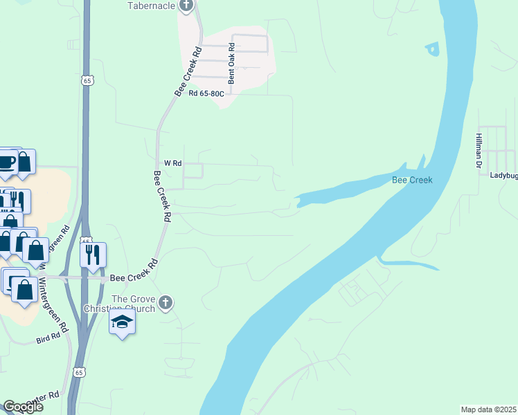 map of restaurants, bars, coffee shops, grocery stores, and more near 494 Green Briar Drive in Branson