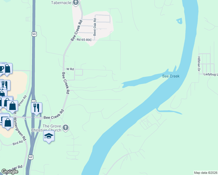 map of restaurants, bars, coffee shops, grocery stores, and more near 7831 Cozy Cove Road in Branson