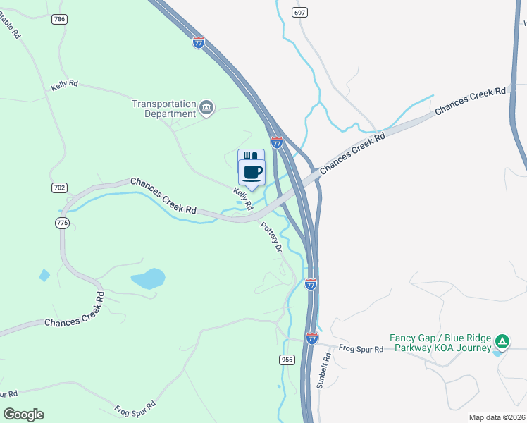 map of restaurants, bars, coffee shops, grocery stores, and more near Chances Creek Road in Fancy Gap