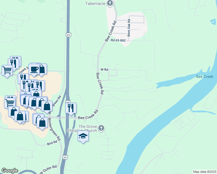 map of restaurants, bars, coffee shops, grocery stores, and more near 212 Green Briar Dr in Branson