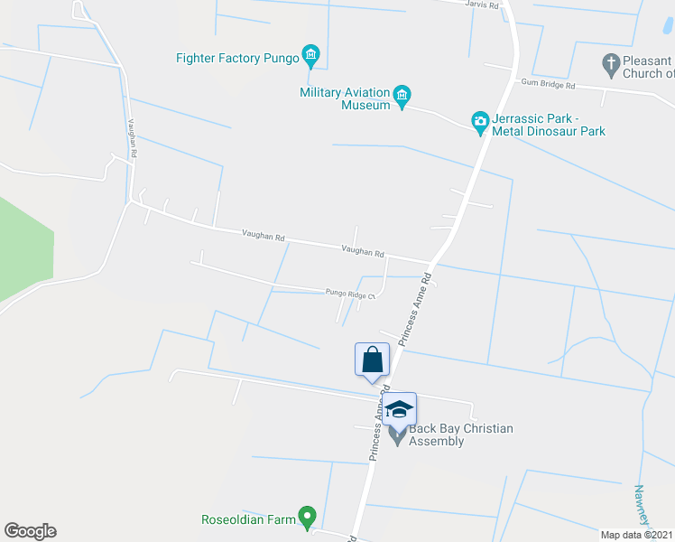 map of restaurants, bars, coffee shops, grocery stores, and more near 2024 Pungo Ridge Court in Virginia Beach