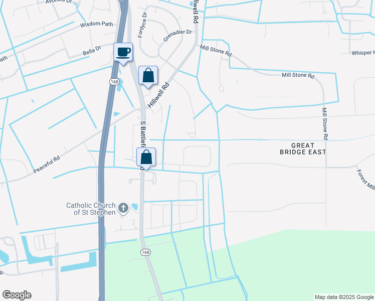 map of restaurants, bars, coffee shops, grocery stores, and more near 1398 Darby Run Drive in Chesapeake
