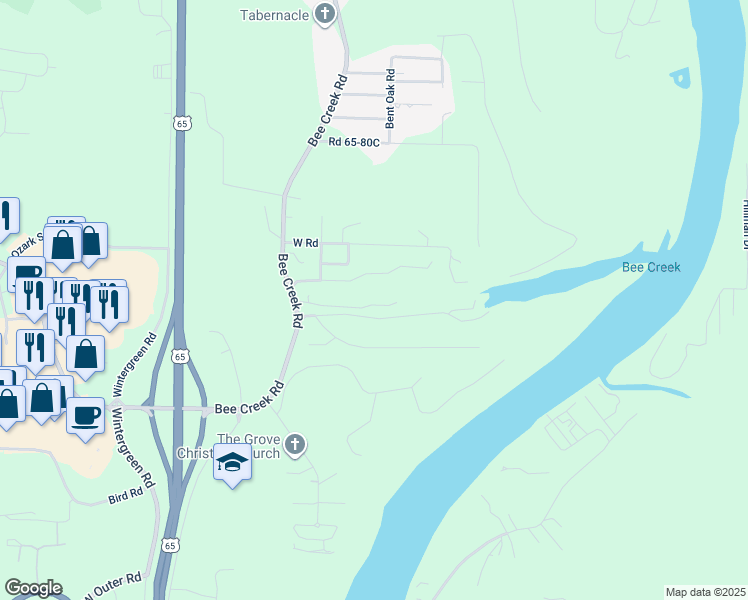 map of restaurants, bars, coffee shops, grocery stores, and more near 448 Green Briar Drive in Branson
