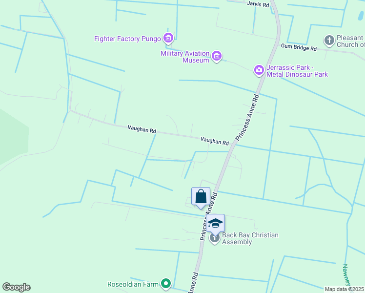map of restaurants, bars, coffee shops, grocery stores, and more near 2024 Pungo Ridge Court in Virginia Beach