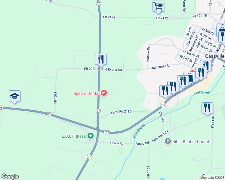map of restaurants, bars, coffee shops, grocery stores, and more near 401 Cassville Heights in Cassville