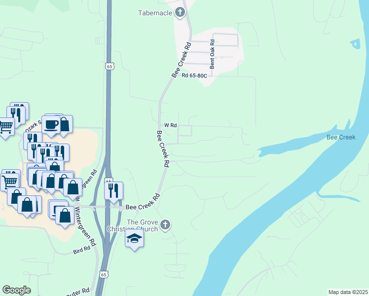 map of restaurants, bars, coffee shops, grocery stores, and more near 212 Green Briar Dr in Branson