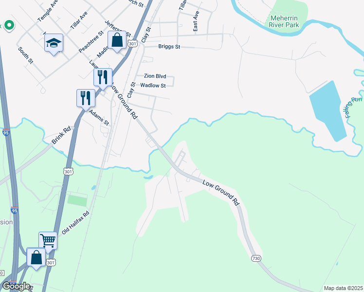 map of restaurants, bars, coffee shops, grocery stores, and more near 54 Shearin Street in Emporia
