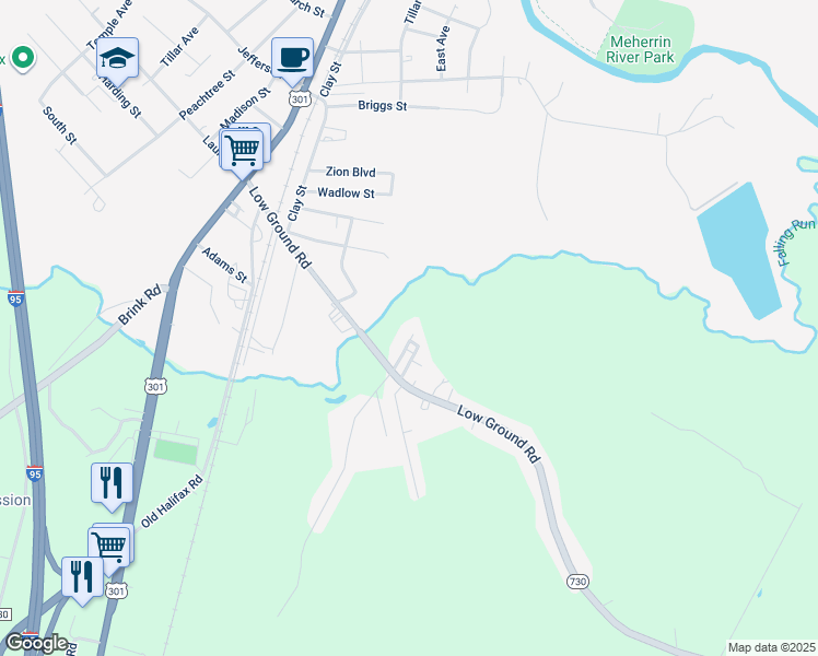 map of restaurants, bars, coffee shops, grocery stores, and more near 54 Shearin Street in Emporia