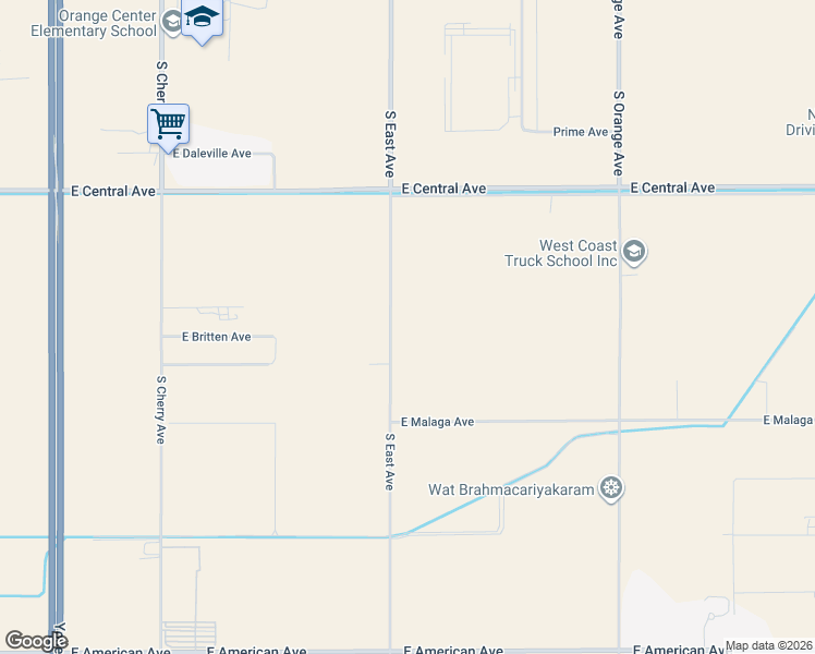 map of restaurants, bars, coffee shops, grocery stores, and more near 4284 South East Avenue in Fresno