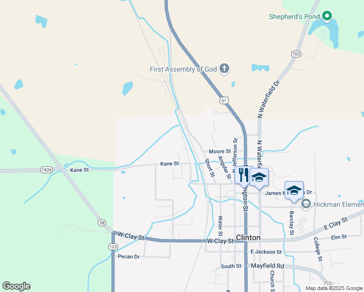 map of restaurants, bars, coffee shops, grocery stores, and more near 406 Webb Street in Clinton