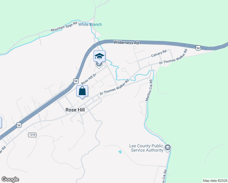 map of restaurants, bars, coffee shops, grocery stores, and more near 6405 U.S. 58 Bus in Rose Hill