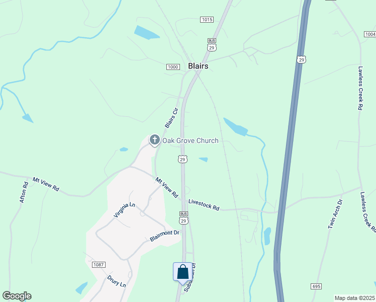 map of restaurants, bars, coffee shops, grocery stores, and more near 4540 U.S. 29 in Blairs