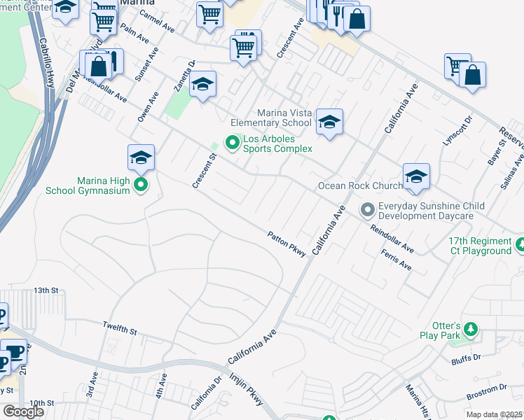 map of restaurants, bars, coffee shops, grocery stores, and more near 3012 Ellen Court in Marina