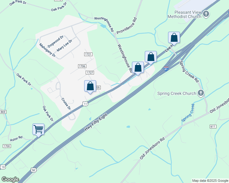 map of restaurants, bars, coffee shops, grocery stores, and more near 17555 Lee Highway in Abingdon