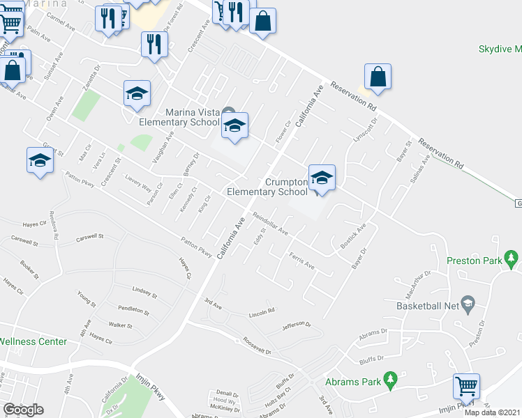 map of restaurants, bars, coffee shops, grocery stores, and more near 3029 Westwood Court in Marina