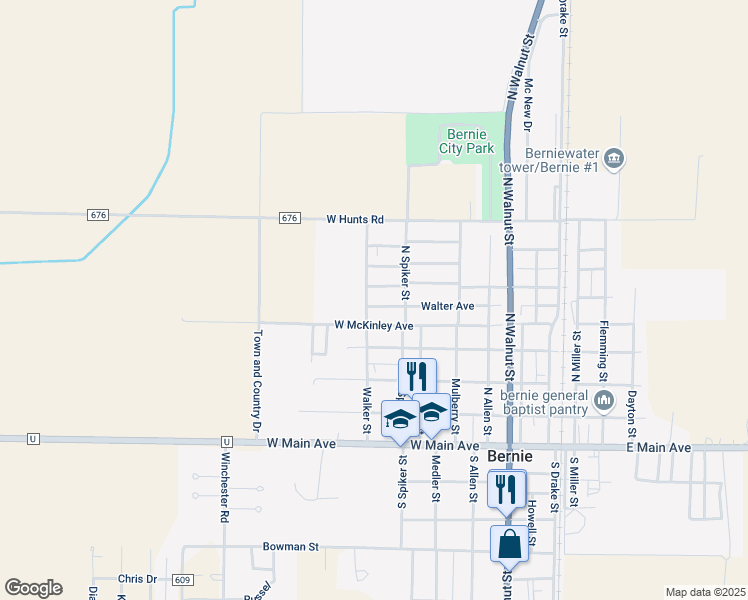 map of restaurants, bars, coffee shops, grocery stores, and more near 701 Walker Street in Bernie