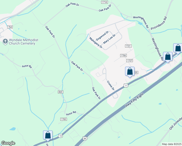 map of restaurants, bars, coffee shops, grocery stores, and more near 19541 Pecota Drive in Abingdon