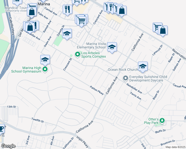 map of restaurants, bars, coffee shops, grocery stores, and more near 3027 Kennedy Court in Marina