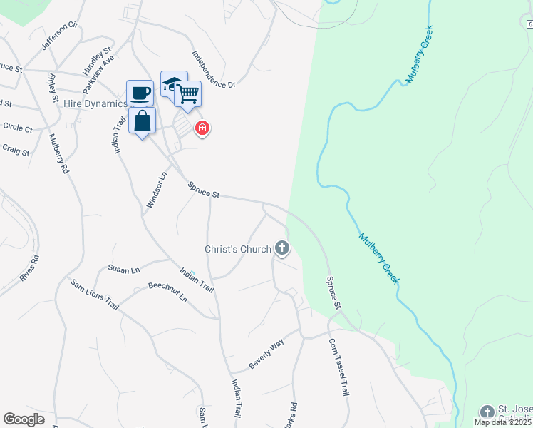 map of restaurants, bars, coffee shops, grocery stores, and more near 1398 Spruce Saint Exd in Martinsville