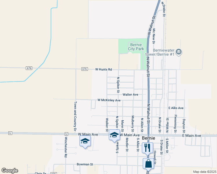 map of restaurants, bars, coffee shops, grocery stores, and more near 701 Walker Street in Bernie