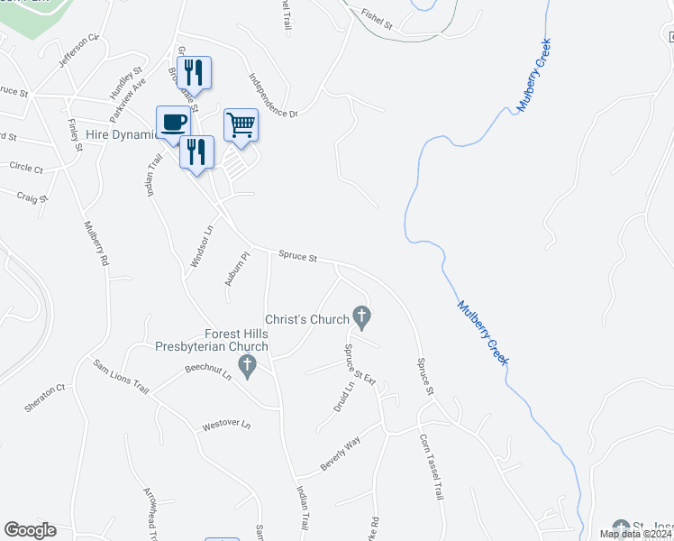 map of restaurants, bars, coffee shops, grocery stores, and more near 1320-1398 Spruce Saint Exd in Martinsville