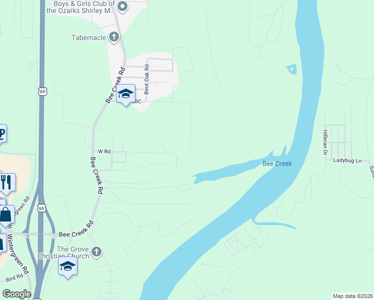map of restaurants, bars, coffee shops, grocery stores, and more near 704 Road 65-80C in Branson