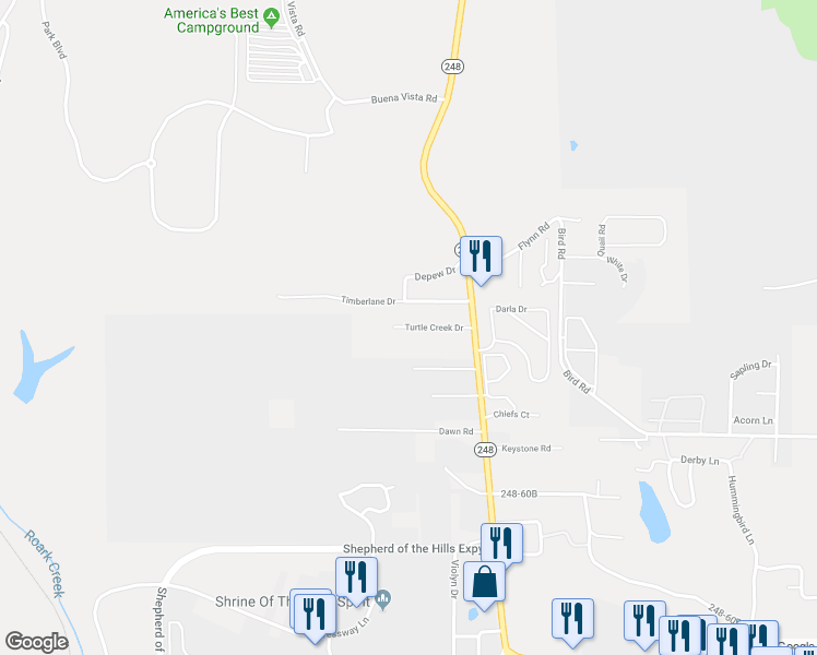 map of restaurants, bars, coffee shops, grocery stores, and more near 164 Turtle Creek Drive in Branson