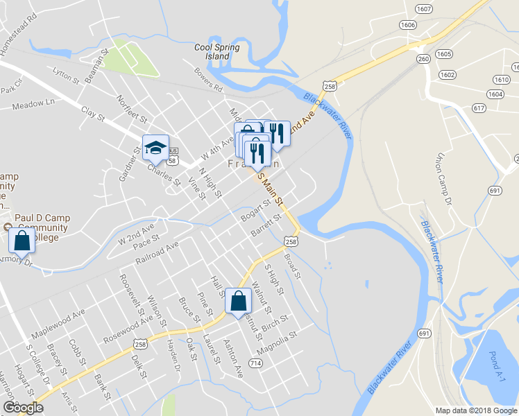 map of restaurants, bars, coffee shops, grocery stores, and more near 298 Bogart Street in Franklin