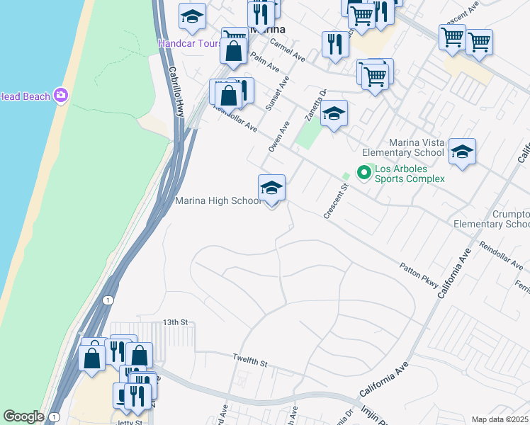 map of restaurants, bars, coffee shops, grocery stores, and more near 298 Patton Parkway in Marina