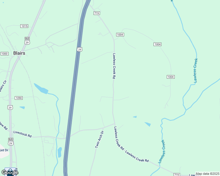 map of restaurants, bars, coffee shops, grocery stores, and more near 1284 Lawless Creek Road in Blairs