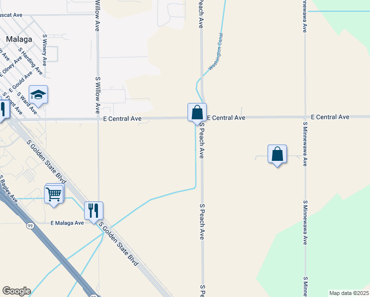 map of restaurants, bars, coffee shops, grocery stores, and more near 3905 East Central Avenue in Fresno