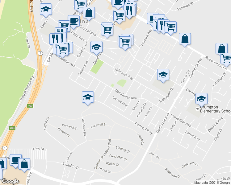 map of restaurants, bars, coffee shops, grocery stores, and more near 322 Reindollar Avenue in Marina