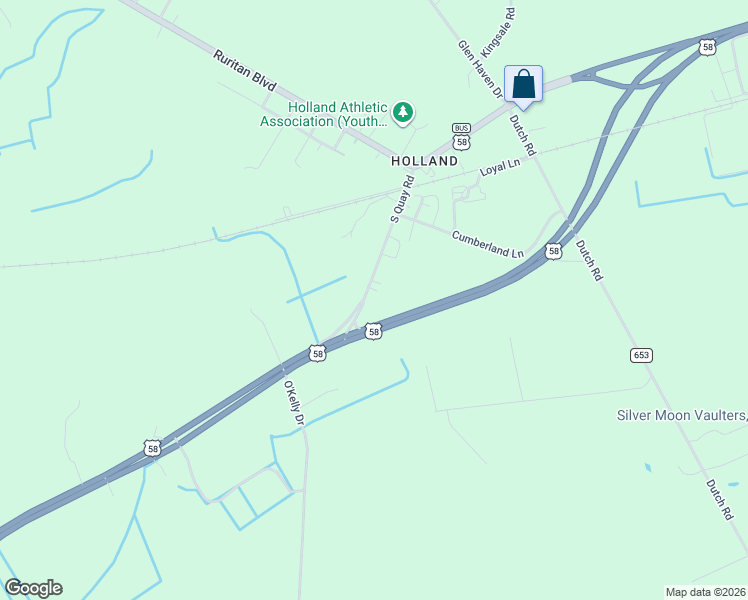 map of restaurants, bars, coffee shops, grocery stores, and more near 6753 South Quay Road in Suffolk