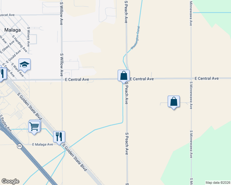 map of restaurants, bars, coffee shops, grocery stores, and more near in Fresno