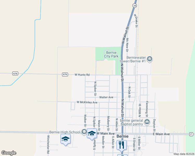 map of restaurants, bars, coffee shops, grocery stores, and more near 480 West Hunts Road in Bernie