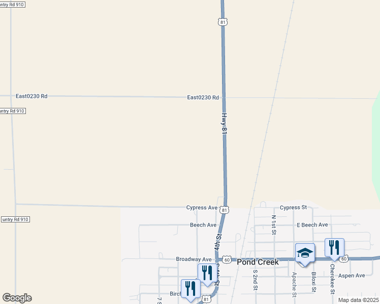 map of restaurants, bars, coffee shops, grocery stores, and more near in Pond Creek