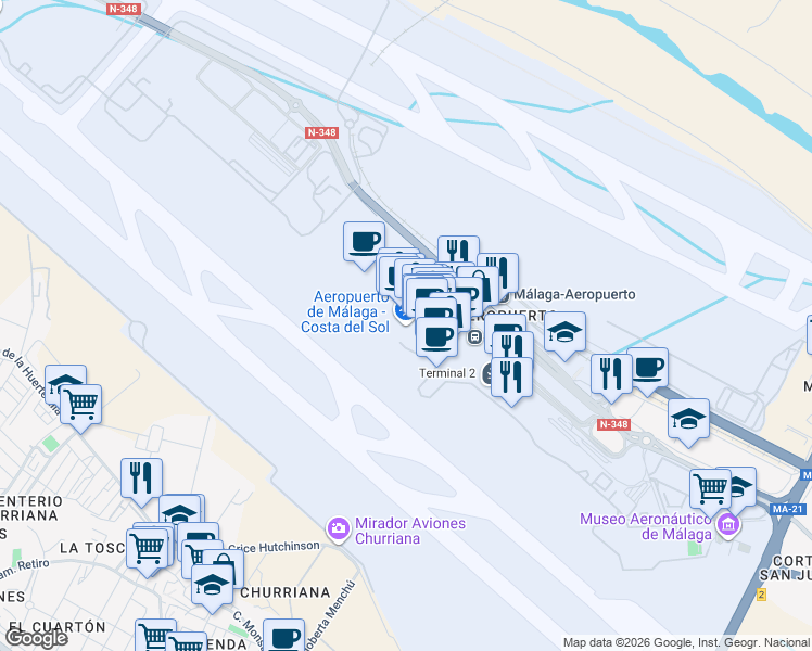 map of restaurants, bars, coffee shops, grocery stores, and more near s/n Avenida del Comandante García Morato in Málaga