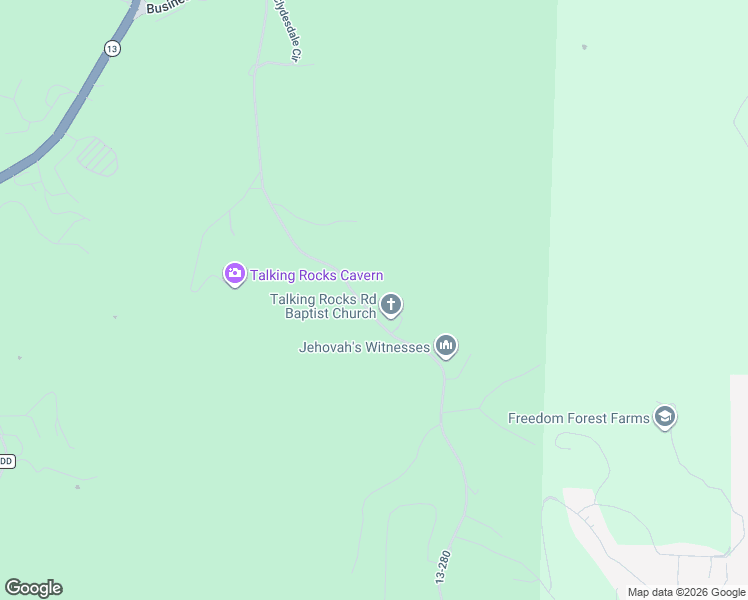 map of restaurants, bars, coffee shops, grocery stores, and more near 1024-1050 Talking Rocks Road in Reeds Spring