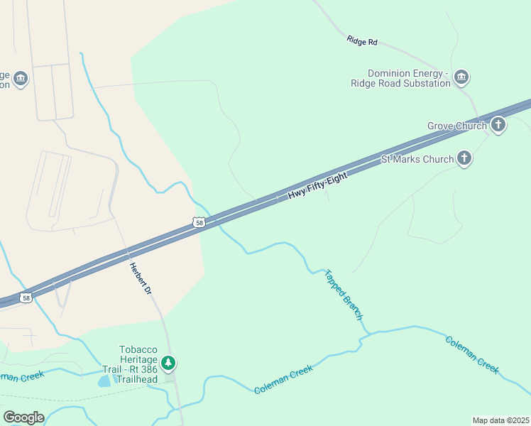 map of restaurants, bars, coffee shops, grocery stores, and more near 20840 U.S. 58 in Boydton