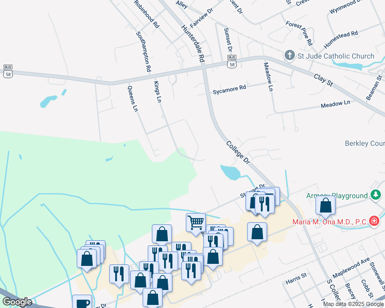 map of restaurants, bars, coffee shops, grocery stores, and more near 232 Kings Lane in Franklin