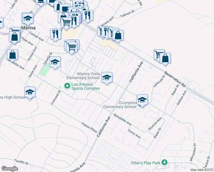 map of restaurants, bars, coffee shops, grocery stores, and more near 390 Carmel Avenue in Marina