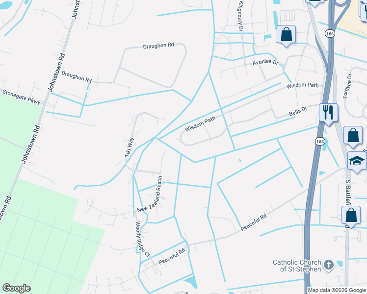 map of restaurants, bars, coffee shops, grocery stores, and more near 355 Wisdom Path in Chesapeake