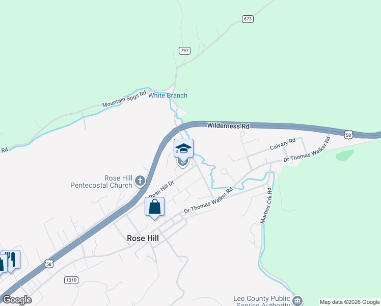 map of restaurants, bars, coffee shops, grocery stores, and more near State Road 673 in Rose Hill