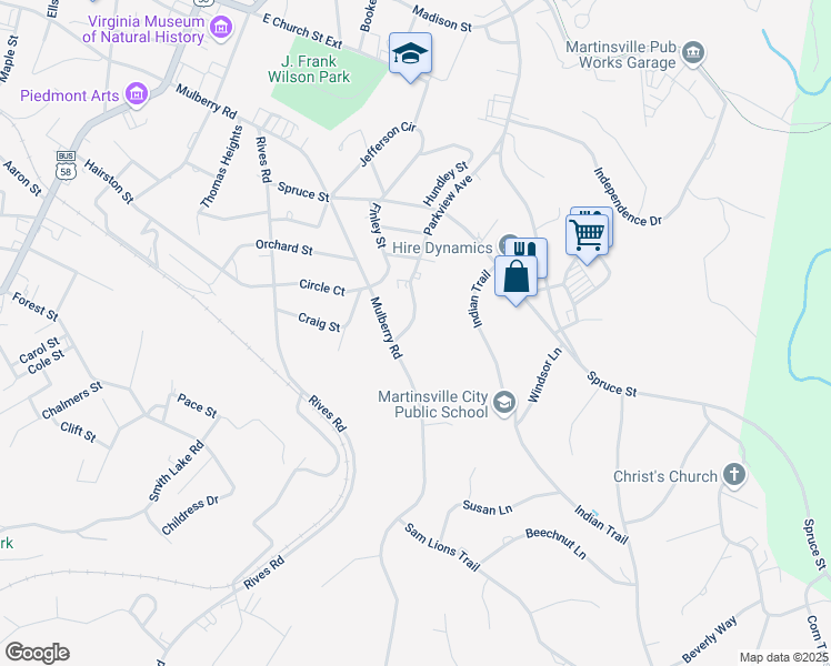 map of restaurants, bars, coffee shops, grocery stores, and more near 817 Parkview Avenue in Martinsville