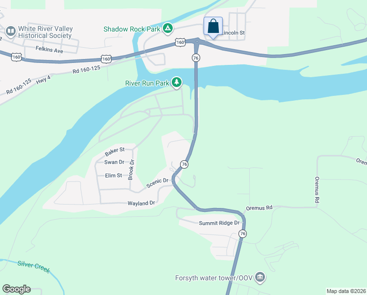 map of restaurants, bars, coffee shops, grocery stores, and more near 11675 Highway 76 in Forsyth