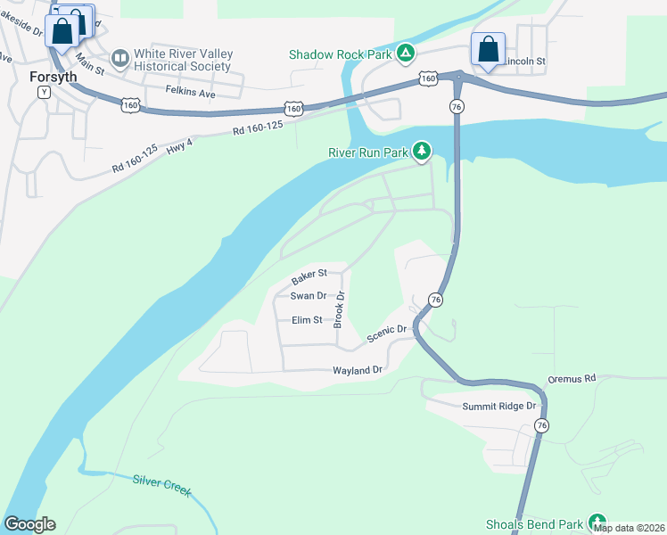 map of restaurants, bars, coffee shops, grocery stores, and more near 598 Baker Street in Forsyth